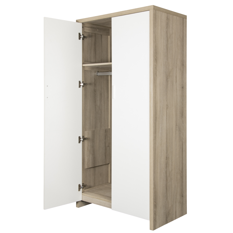 Nursery Wardrobe with Shelves in White and Oak - Modena - Tutti Bambini