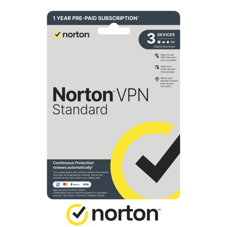 Norton VPN Standard 1 User 3 Devices 12 Months Subscription