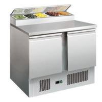 Hamoki PS200 2 Door Refrigerated Salad - Pizza Prep Counter - 5 x GN1/6 Gastronorm Well And Lid - Stainless Steel 215ltr
