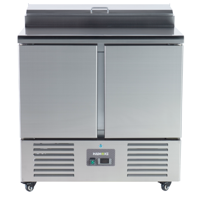 Refurbished Hamoki PS200 2 Door Refrigerated Pizza Prep -  Saladette Counter - 5 x GN1/6 Gastronorm Well And Lid - Stainless Steel 215ltr