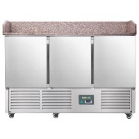 Refurbished Hamoki PZ903 - 3 Door Refrigerated Pizza Prep - Saladette Counter with Granite Worktop and Castors - 346ltr