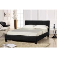 Black Faux Leather Double Bed Frame - Prado - Seconique