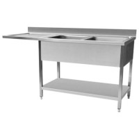 Refurbished Hamoki Stainless Steel Dishwasher Sink 1600mm Wide x 600mm Deep - Double Bowl Left Hand Drainer STSD-166L