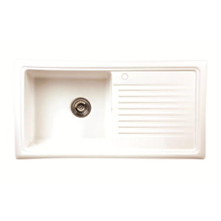 Reginox RL304CW/CWB10/ELBE RL304 Reversible 1 Bowl White Ceramic Sink & Elbe Chrome With White Levers Tap Pack