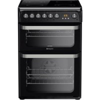 Refurbished Hotpoint Ultima HUE61K 60cm Double Oven Electric Cooker With Ceramic Hob Black