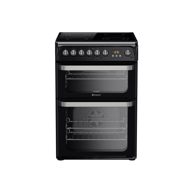 Refurbished Hotpoint Ultima HUE61K 60cm Double Oven Electric Cooker With Ceramic Hob Black