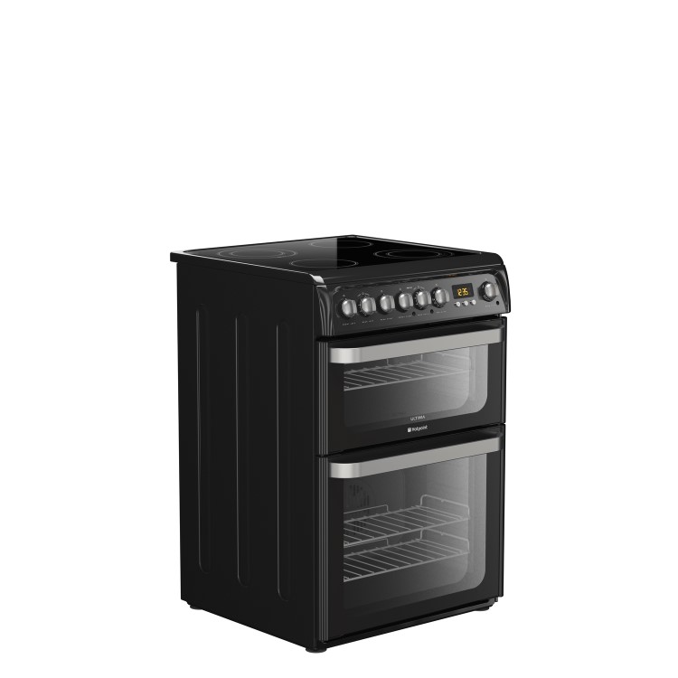 Refurbished Hotpoint Ultima HUE61K 60cm Double Oven Electric Cooker With Ceramic Hob Black