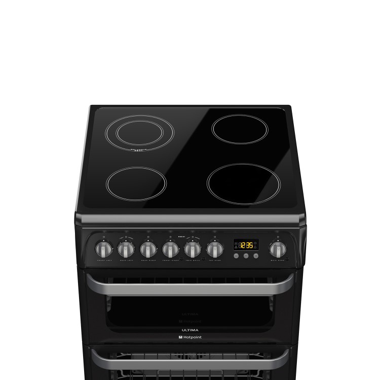 Refurbished Hotpoint Ultima HUE61K 60cm Double Oven Electric Cooker With Ceramic Hob Black