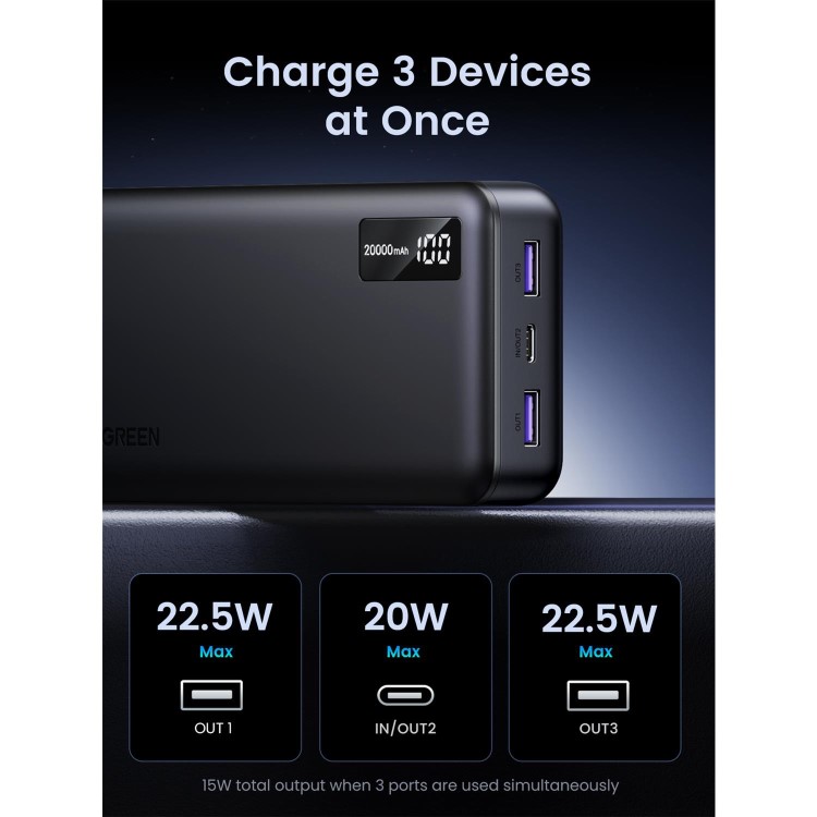 UGREEN 20000mAh PD 20W Power Bank - Black