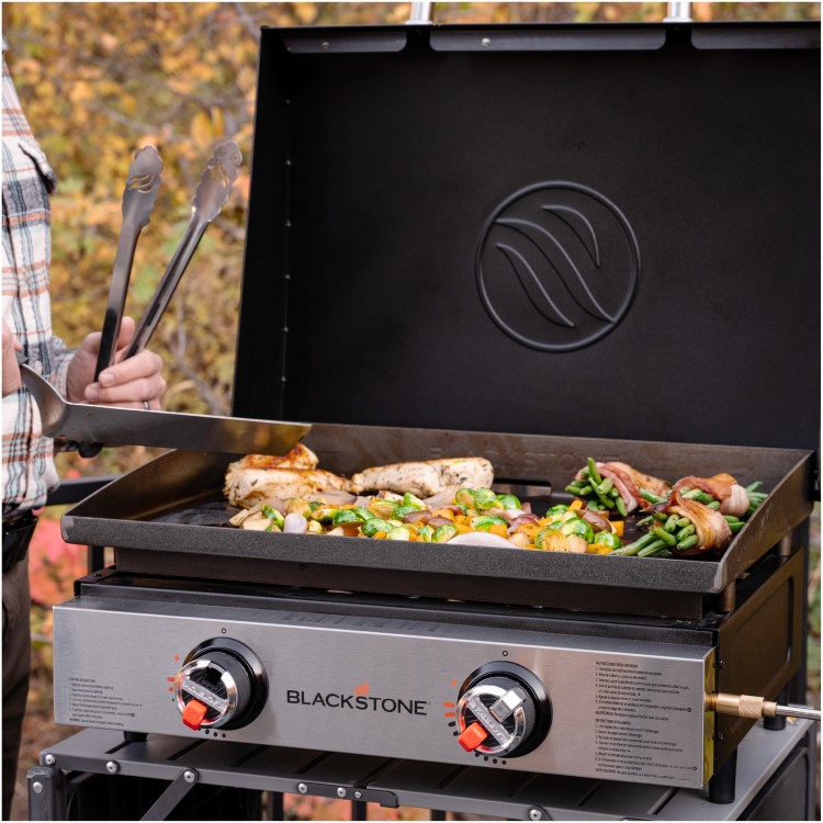 Blackstone 22 Inch 2 Burner Tabletop Gas Plancha Griddle with Hood