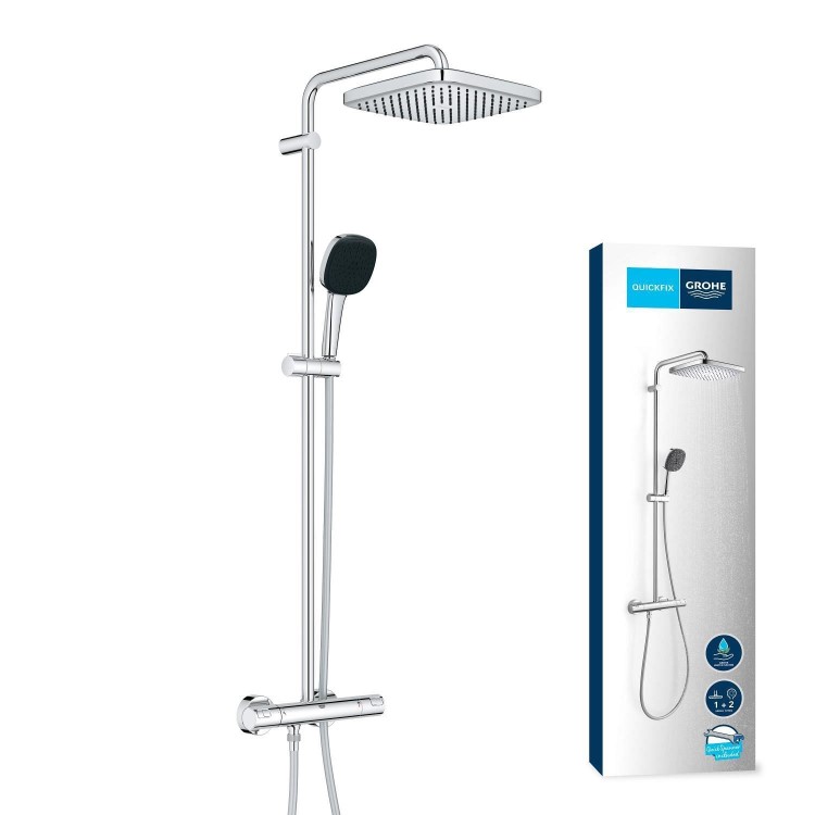 GRADE A1 - GROHE QuickFix Chrome Vitalio Comfort 250 Shower System with Thermostat for Wall Mounting