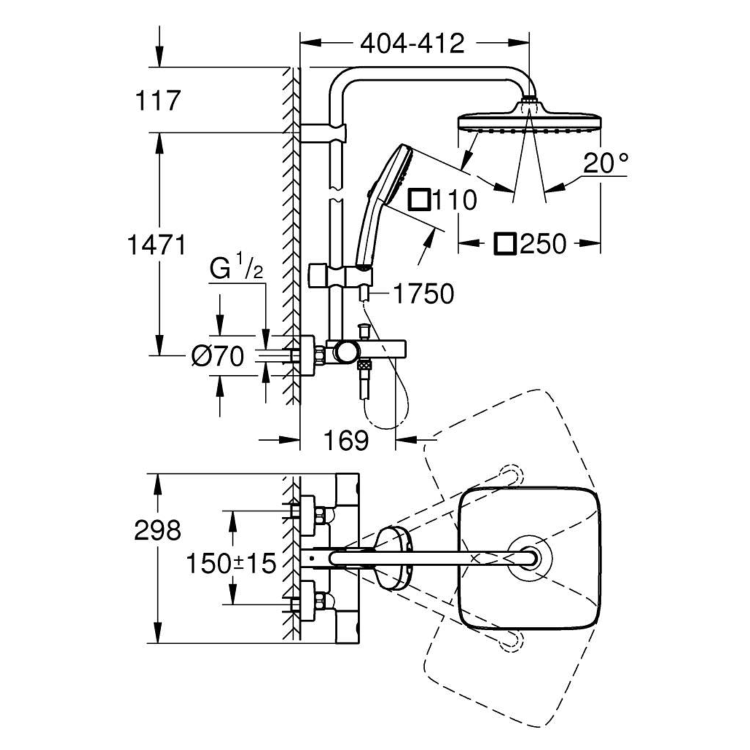 ONLY OPENED - Chrome Exposed square shower with spout