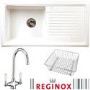 Reginox RL304CW/CWB10/ELBE RL304 Reversible 1 Bowl White Ceramic Sink & Elbe Chrome With White Levers Tap Pack