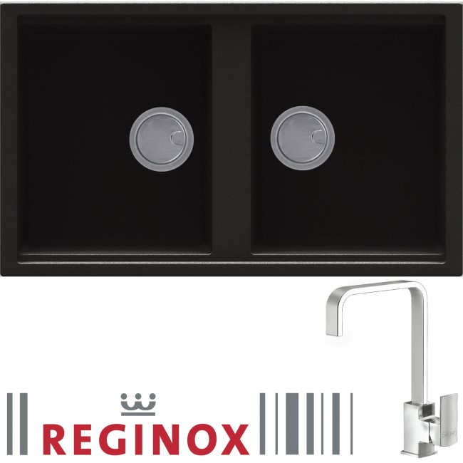 Reginox BEST450B/ASTORIA BEST450 2 Bowl Black Regi-Granite Composite Sink & Astoria Chrome Tap Pack