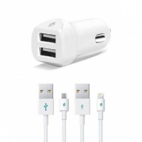 ttec SpeedCharger In-Car Charger Duo USB 3.1A + Cables 