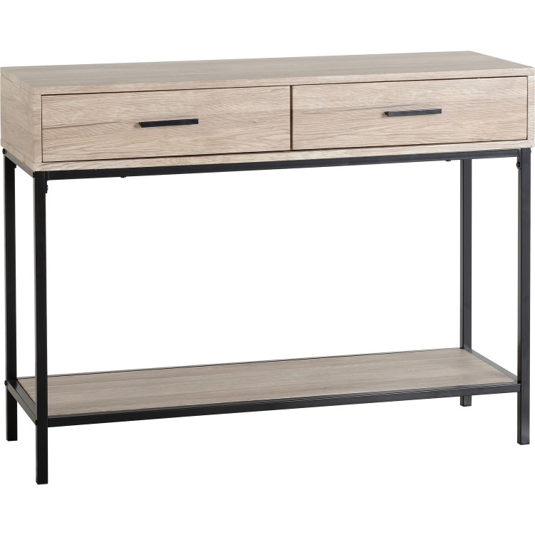 Warwick Console Table in Oak and Metal with 2 Drawers