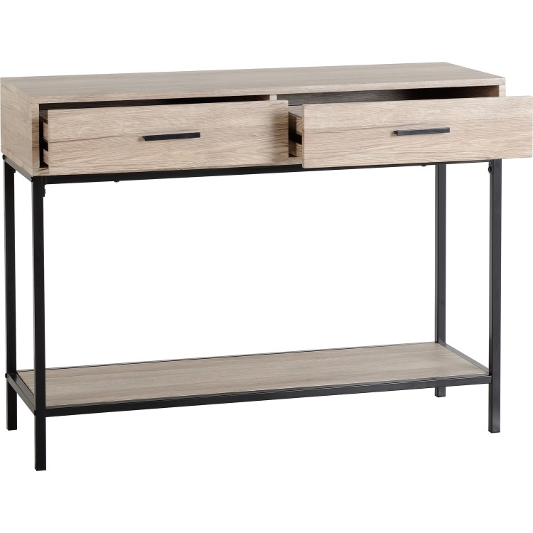 Warwick Console Table in Oak and Metal with 2 Drawers