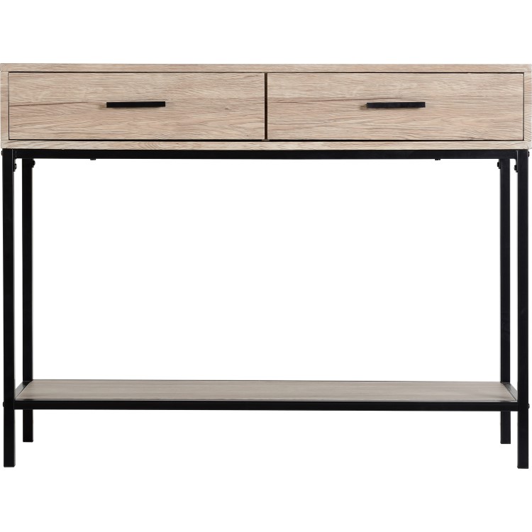 Warwick Console Table in Oak and Metal with 2 Drawers