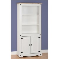 White Display Cabinet in Pine with 2 Cupboards - Corona