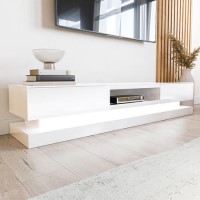 Wide White Gloss TV Stand with Storage & LEDs - TV's up to 70" - Evoque