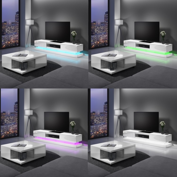 Wide White Gloss TV Stand with LEDs - TV's up to 70" - Evoque