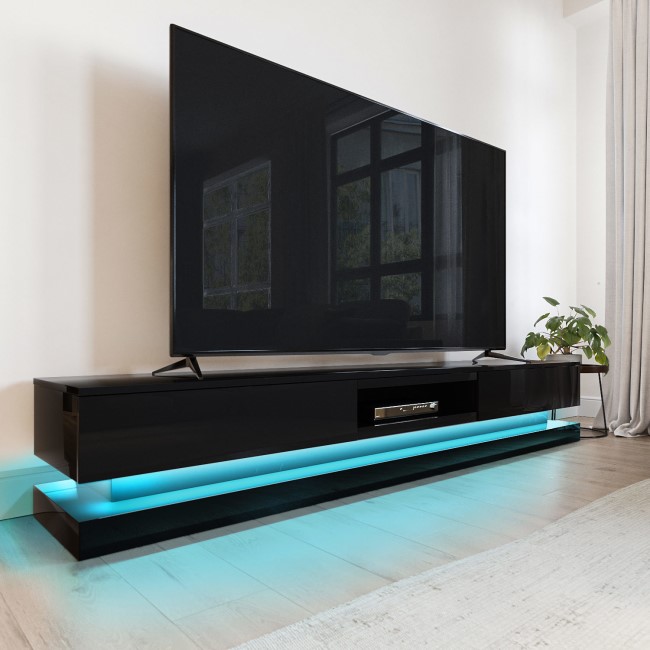 Wide Black Gloss TV Stand with Storage & LEDs - TV's up to 70" - Evoque