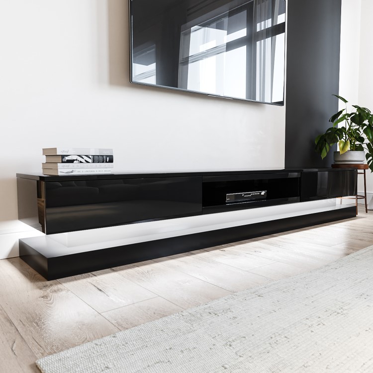 Large Black Gloss TV Stand with Storage & LED Lights - TV's up to 70" - Evoque