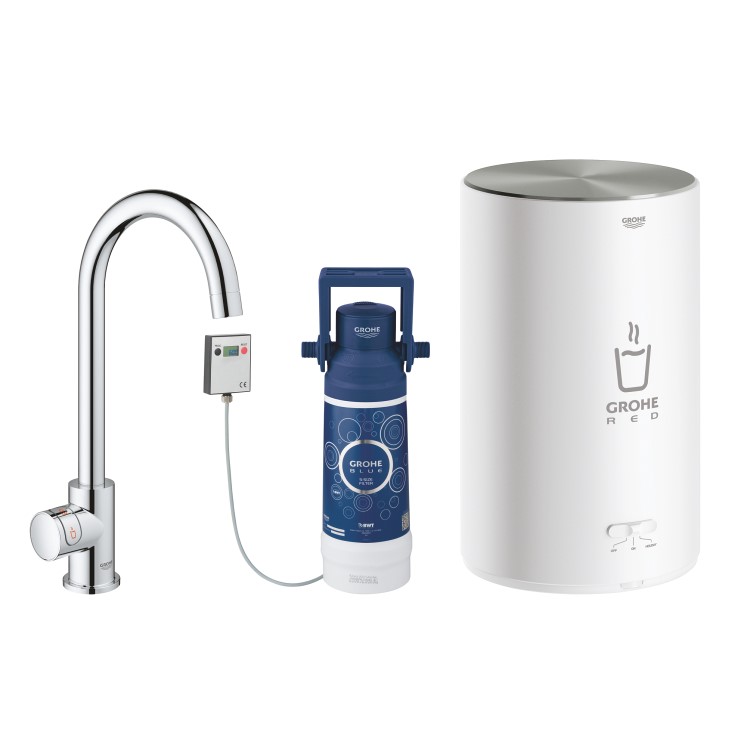 GRADE A1 - Box Opened Grohe Red Mono Instant Boiling Water Tap Single Lever with M Size Boiler in Chrome