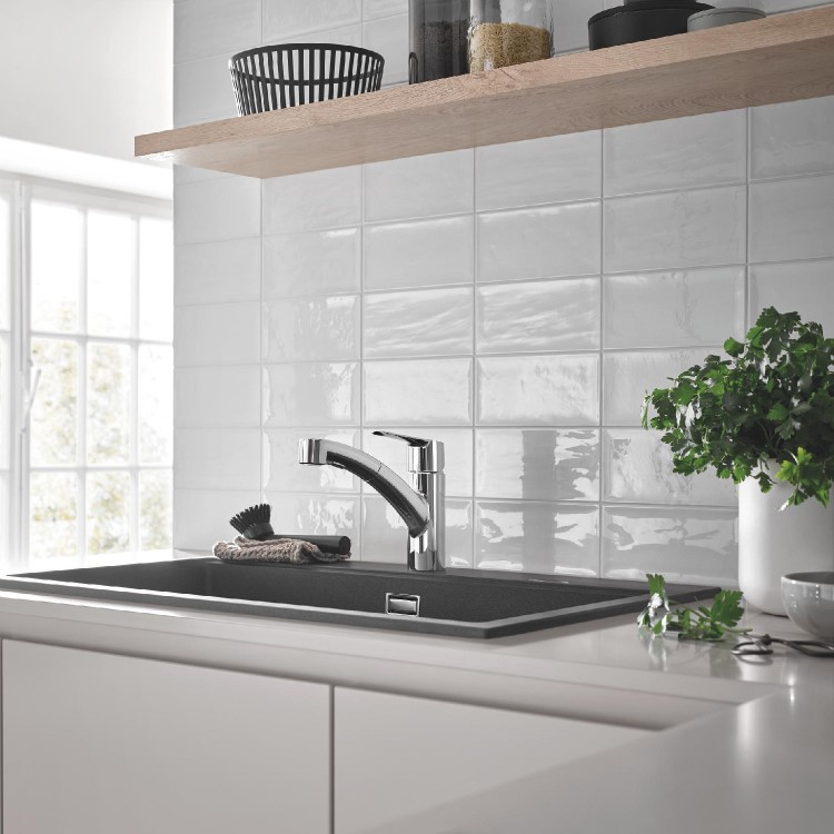 Grohe Start Quick Fix Single Lever Pull Out Monobloc Kitchen Mixer Tap - Chrome