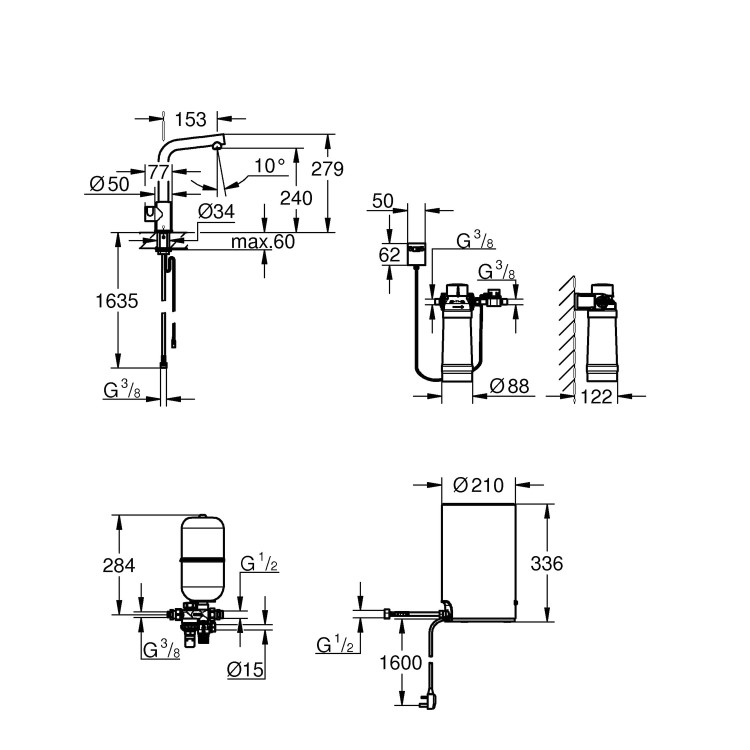 Grohe Red Mono Instant Boiling Water Tap Single Lever with M size Boiler in Chrome