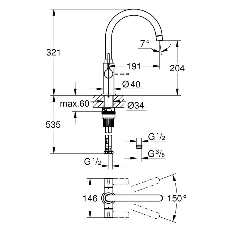 Grohe Start Dual Lever Kitchen Mixer Tap - Chrome