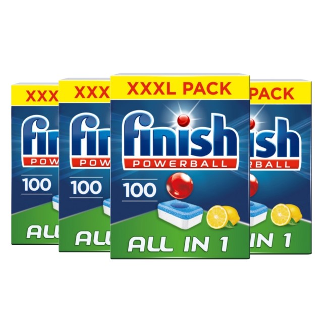 4 x Finish Powerball All In One Deep Clean Dishwasher 100 Tablets Lemon Sparkle Total 400
