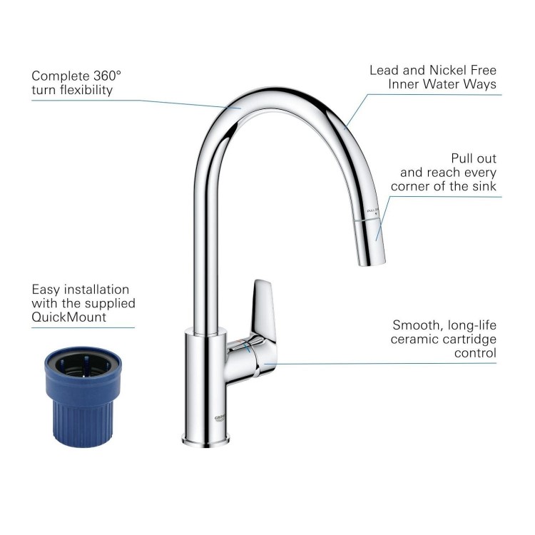 Grohe StartEdge Single Lever Kitchen Mixer Tap - Chrome