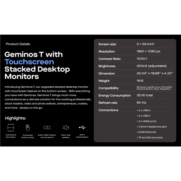 Mobile Pixels Geminos T - Dual 24" Full HD Portable Monitor