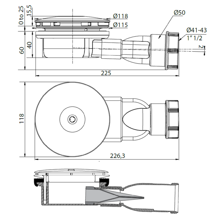 GRADE A1 - Black Slim Shower Waste - Wirquin