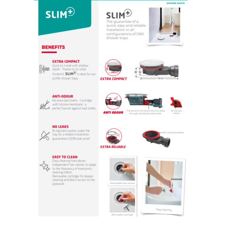 GRADE A1 - 90mm Black Fast Flow Shower Waste - Wirquin