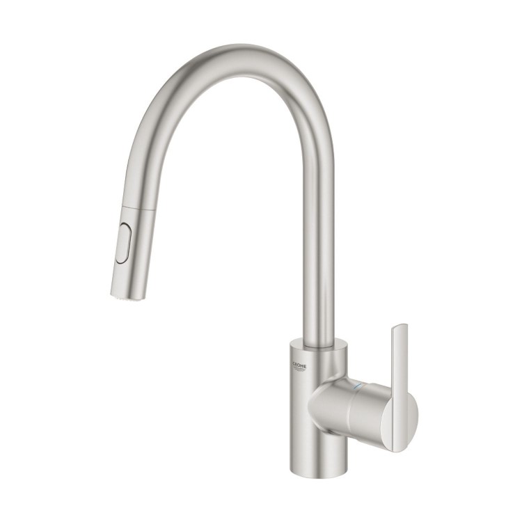 Grohe Feel Single Lever C- Spout Dual Spray Kitchen Mixer Tap - Supersteel