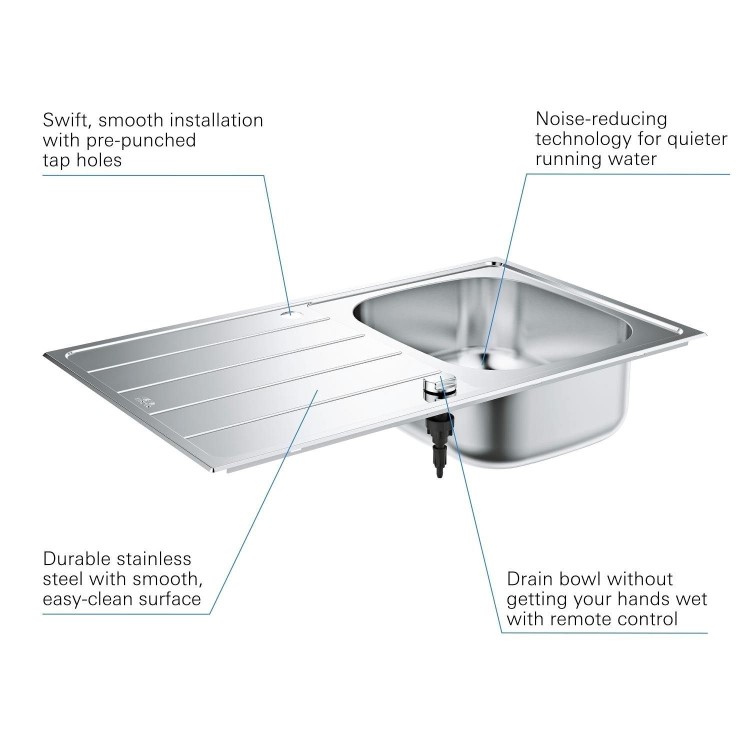 Grohe K200 Single bowl Inset Left or Right Chrome Stainless Steel Kitchen Sink