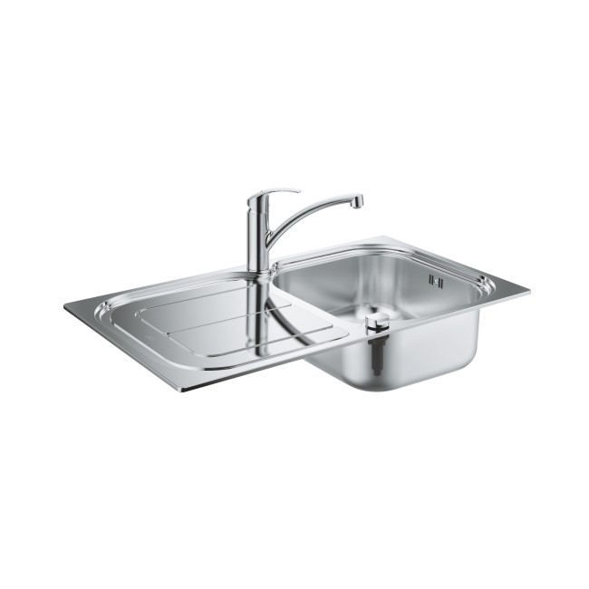 Single Bowl Stainless Steel Kitchen Sink & Tap with Reversible Drainer - Grohe Eurosmart