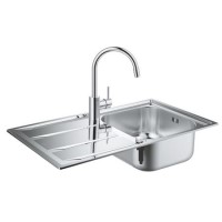 Single Bowl Chrome Stainless Steel Kitchen Sink with Reversible Drainer - Grohe Concetto