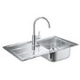 Single Bowl Chrome Stainless Steel Kitchen Sink with Reversible Drainer - Grohe Concetto