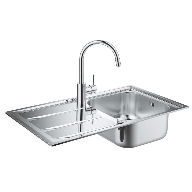 Single Bowl Chrome Stainless Steel Kitchen Sink with Reversible Drainer - Grohe Concetto
