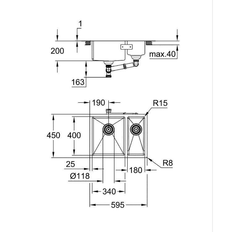 Grohe K700U 1.5 bowls Undermount  Chrome Stainless Steel Kitchen Sink