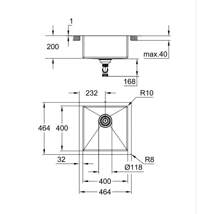 Grohe K700 Single bowl Inset or Flush-Mount Chrome Stainless Steel Kitchen Sink