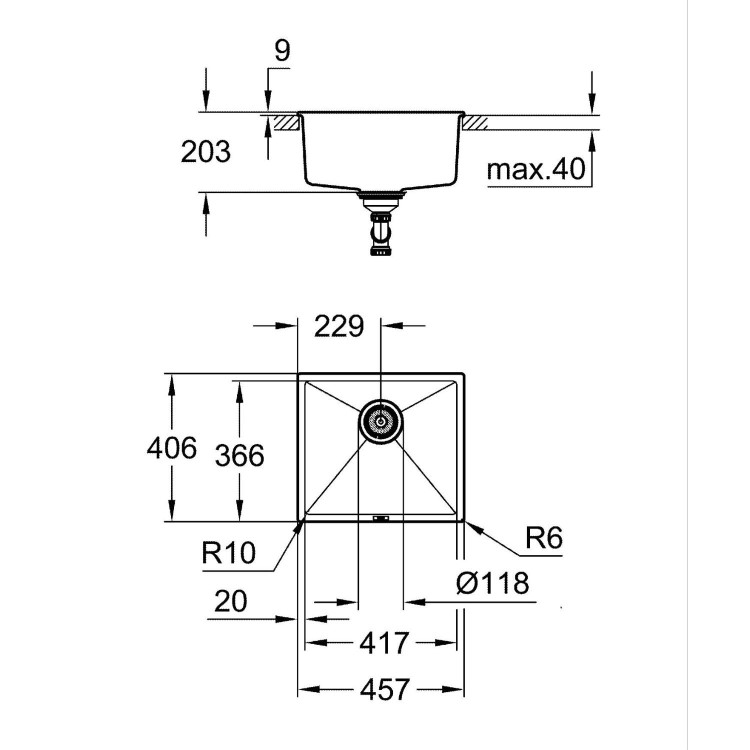Grohe K700U Single bowl Undermount Black Composite  Kitchen Sink