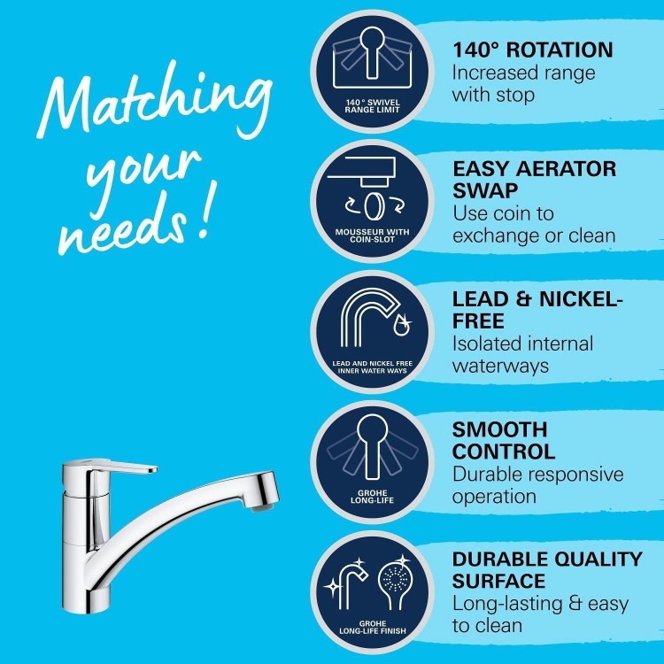 Grohe StartEco Single Lever Kitchen Mixer Tap - Chrome