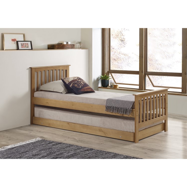 Oxford Single Guest Bed in Pine - Trundle Bed Included