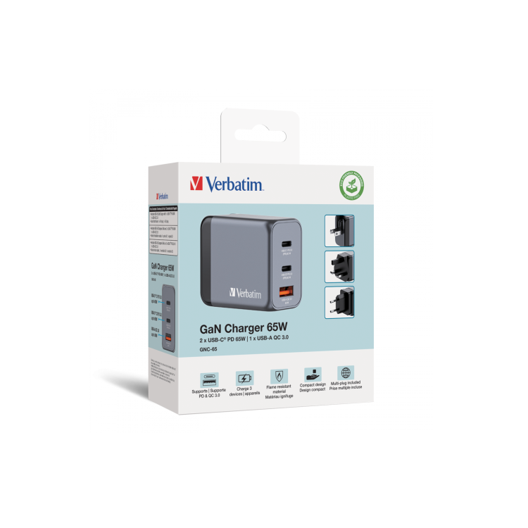 Verbatim 3-Port GaN 65W  Wall Charger