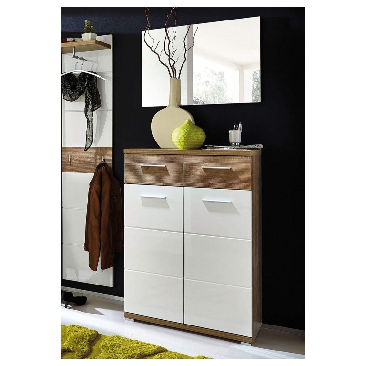 GRADE A3 - Germania Center Shoe Cabinet in Oak and White - 12 Pairs