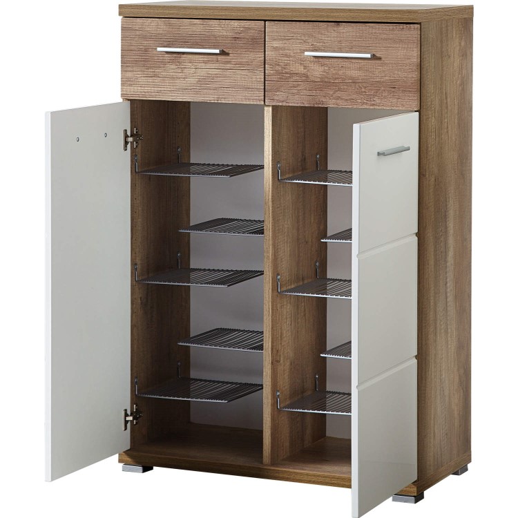 GRADE A3 - Germania Center Shoe Cabinet in Oak and White - 12 Pairs